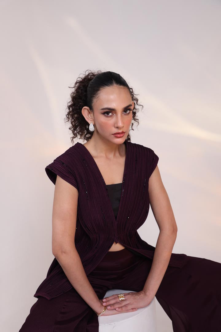Merlot Pleated Co-ord Set AAD622WINE
