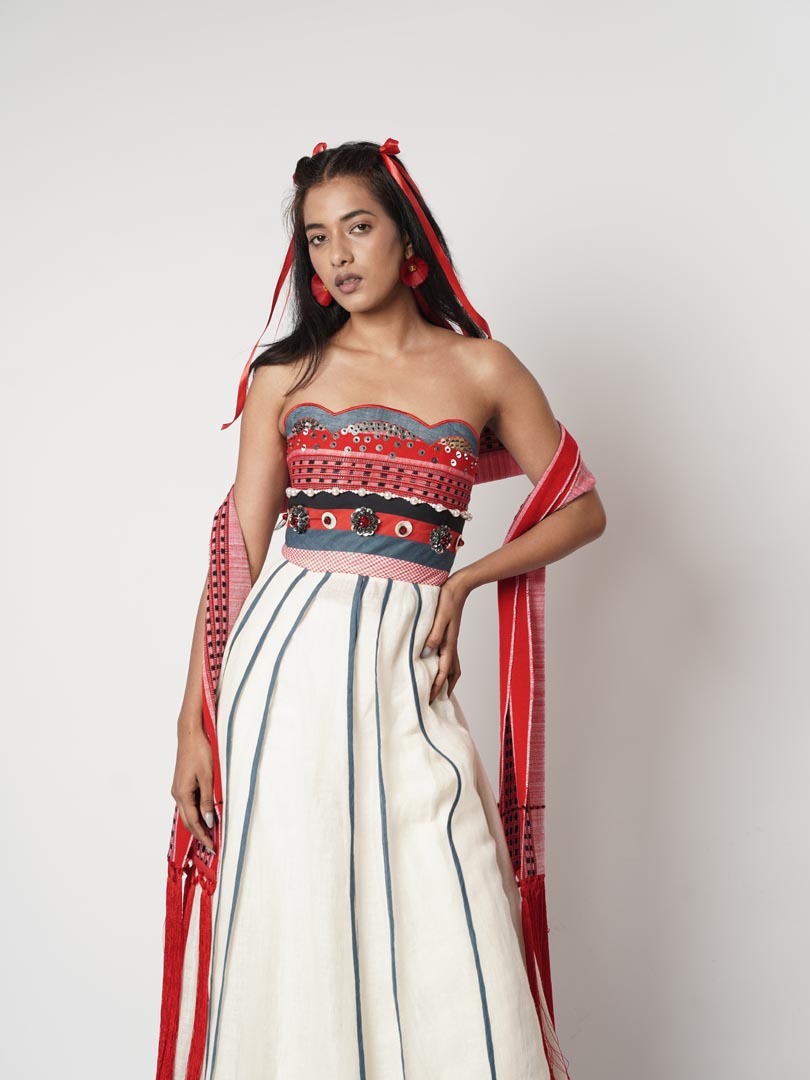 MUTLI PANELLED SCARF CORSETED KALIDAR SET