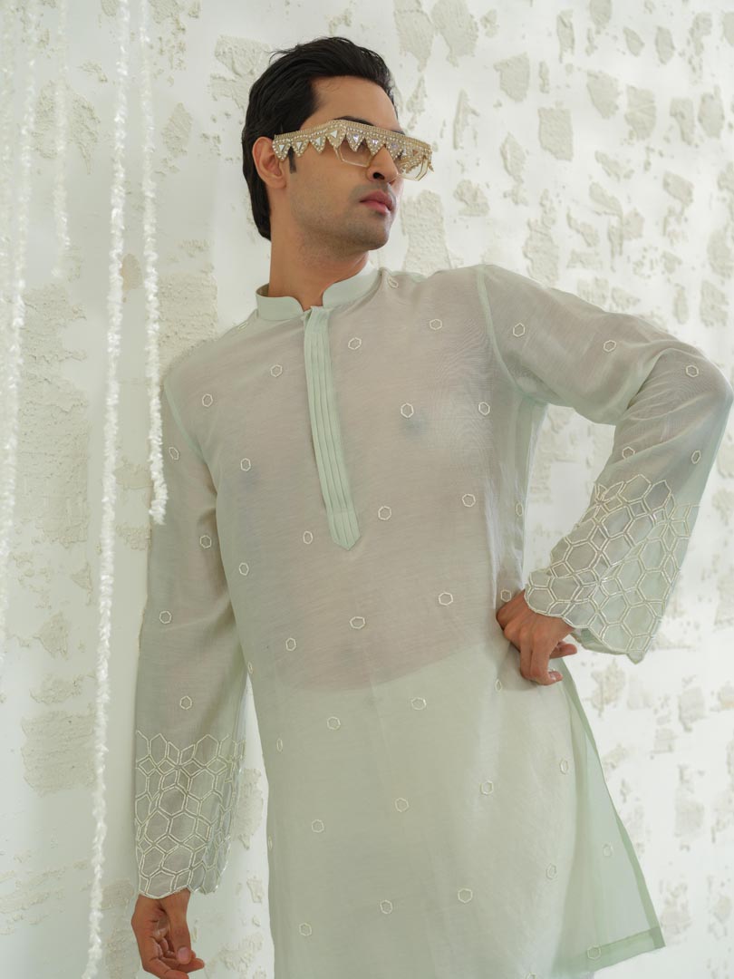 Mint Cutwork Hexa kurta set