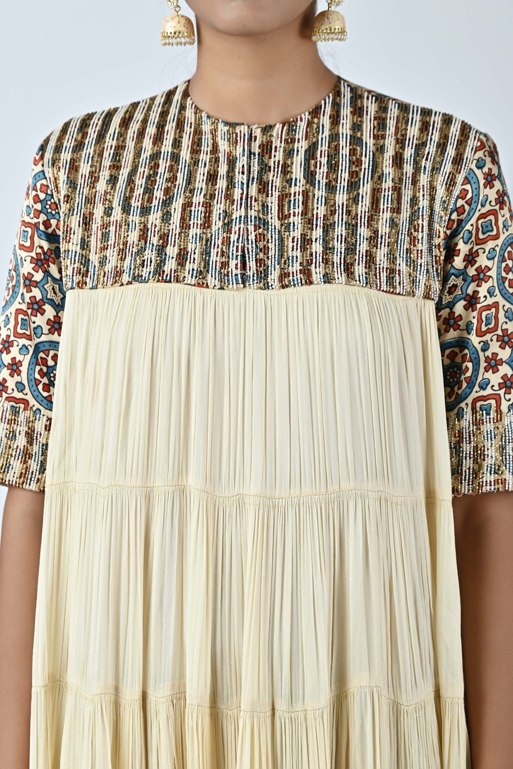 Ajrakh short yoke tiered dress