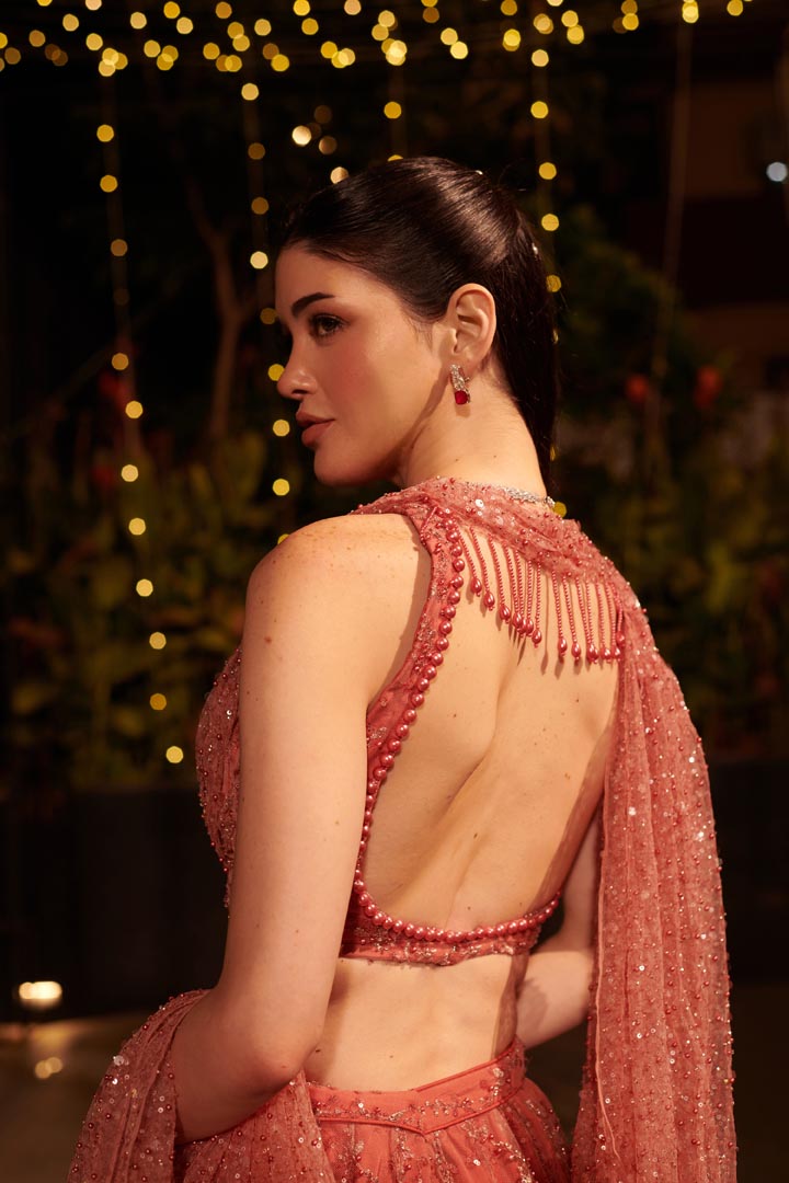Rose Dust Lehenga Set. 2 (Lehenga + Blouse with attached trail)