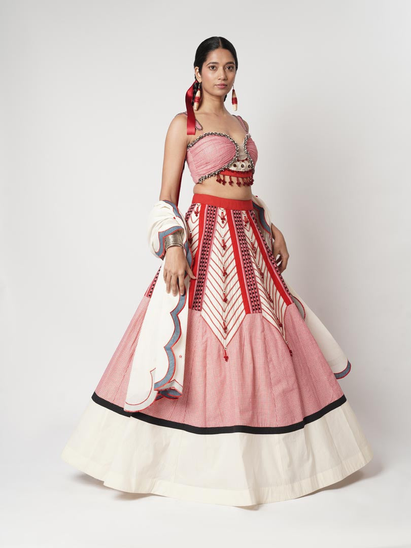 GAMCHA BEADED CORD LEHENGA SET
