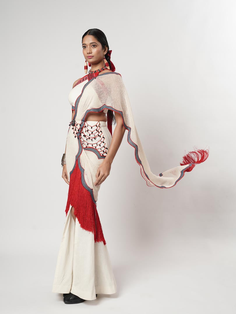 FRINGE SCALLOP DRAPED SAREE