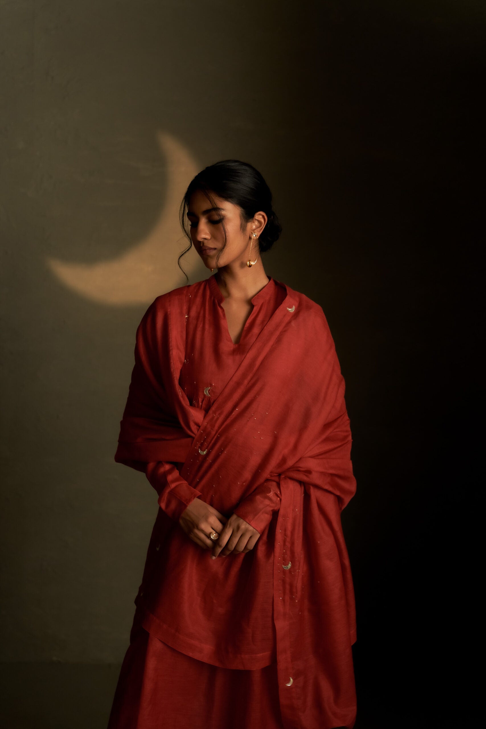 Moonlit Crimson Long Kurta Set