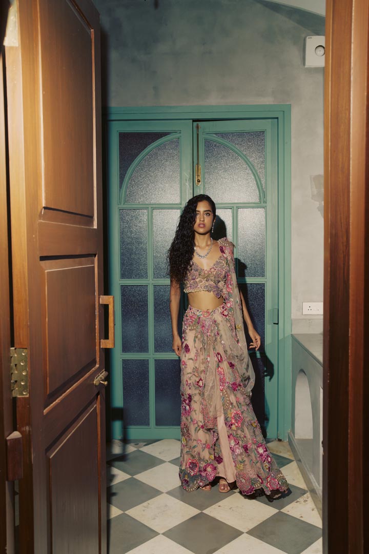 ETHEREAL BLUSH DRAPE SAREE