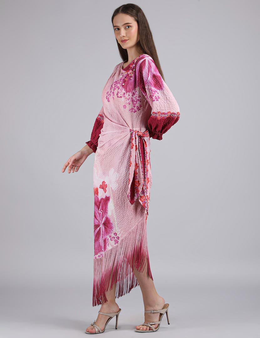 Petals Below Asymmetrical Placement Printed Dress
