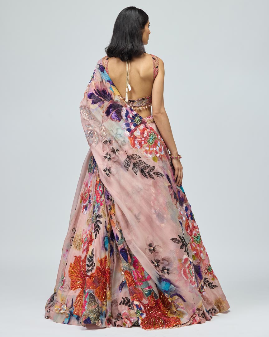 Multicoloured Organza Lehenga Set for Festive Celebrations