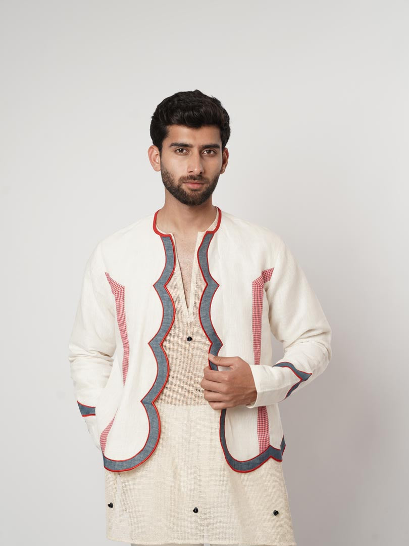 CERULEAN SCALLOPED OVERSHIRT KURTA SET