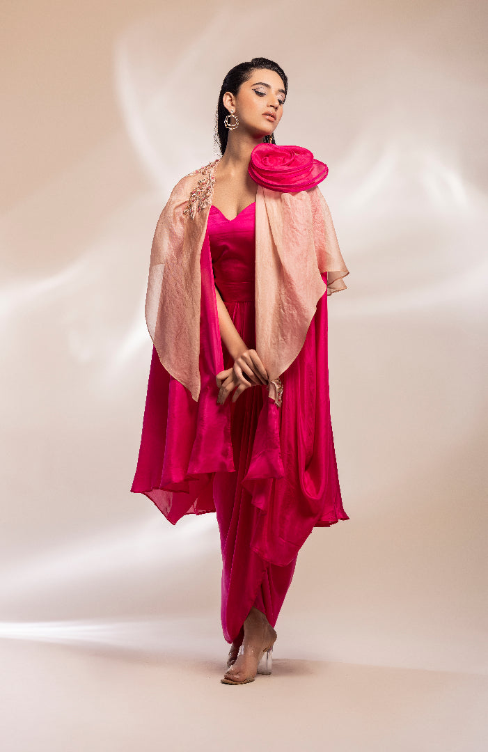fusion cape with inner drape dress
