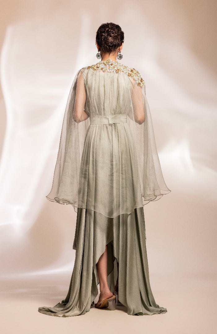 fusion draoe dress with cape