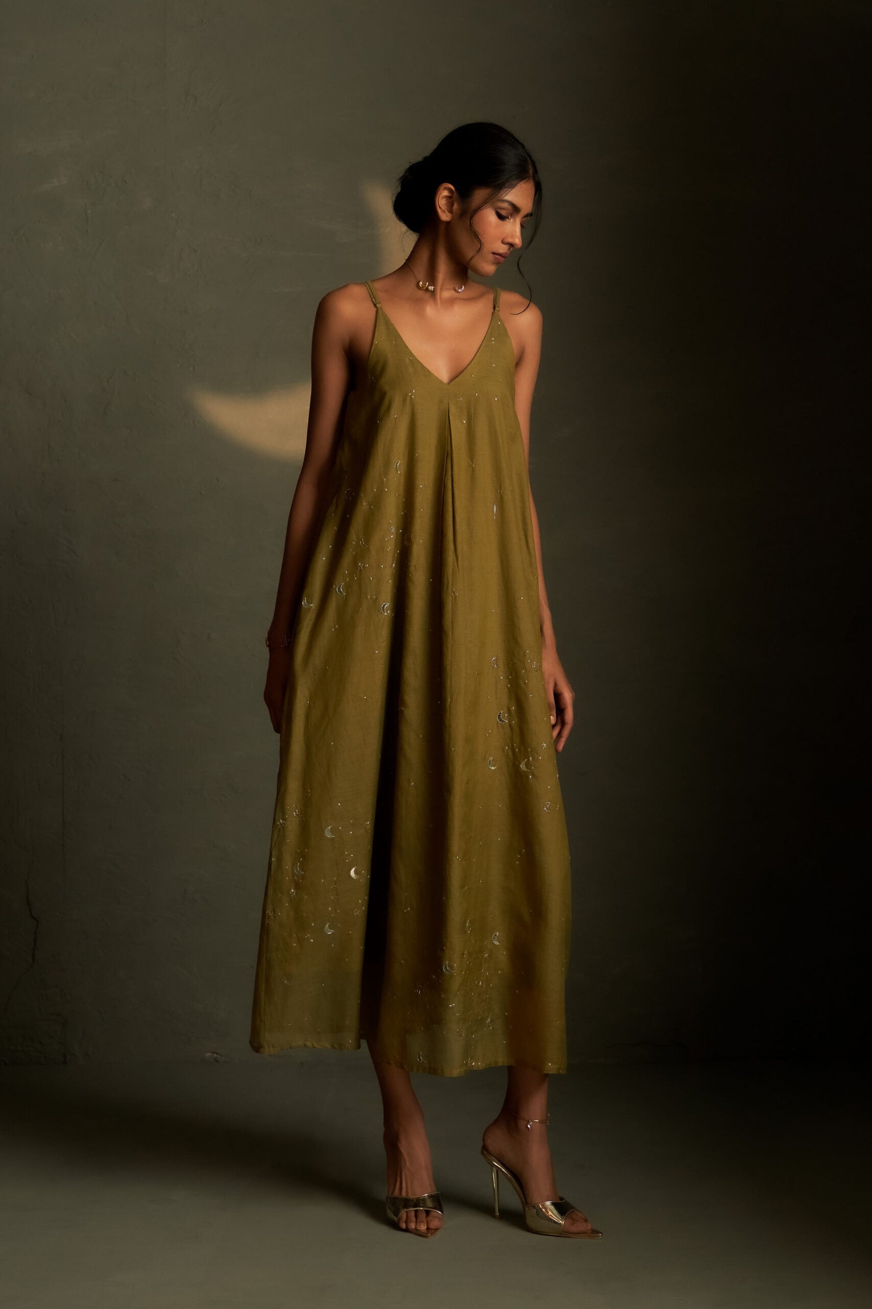 Olive Dusk Chaand Sitara Dress with Scarf
