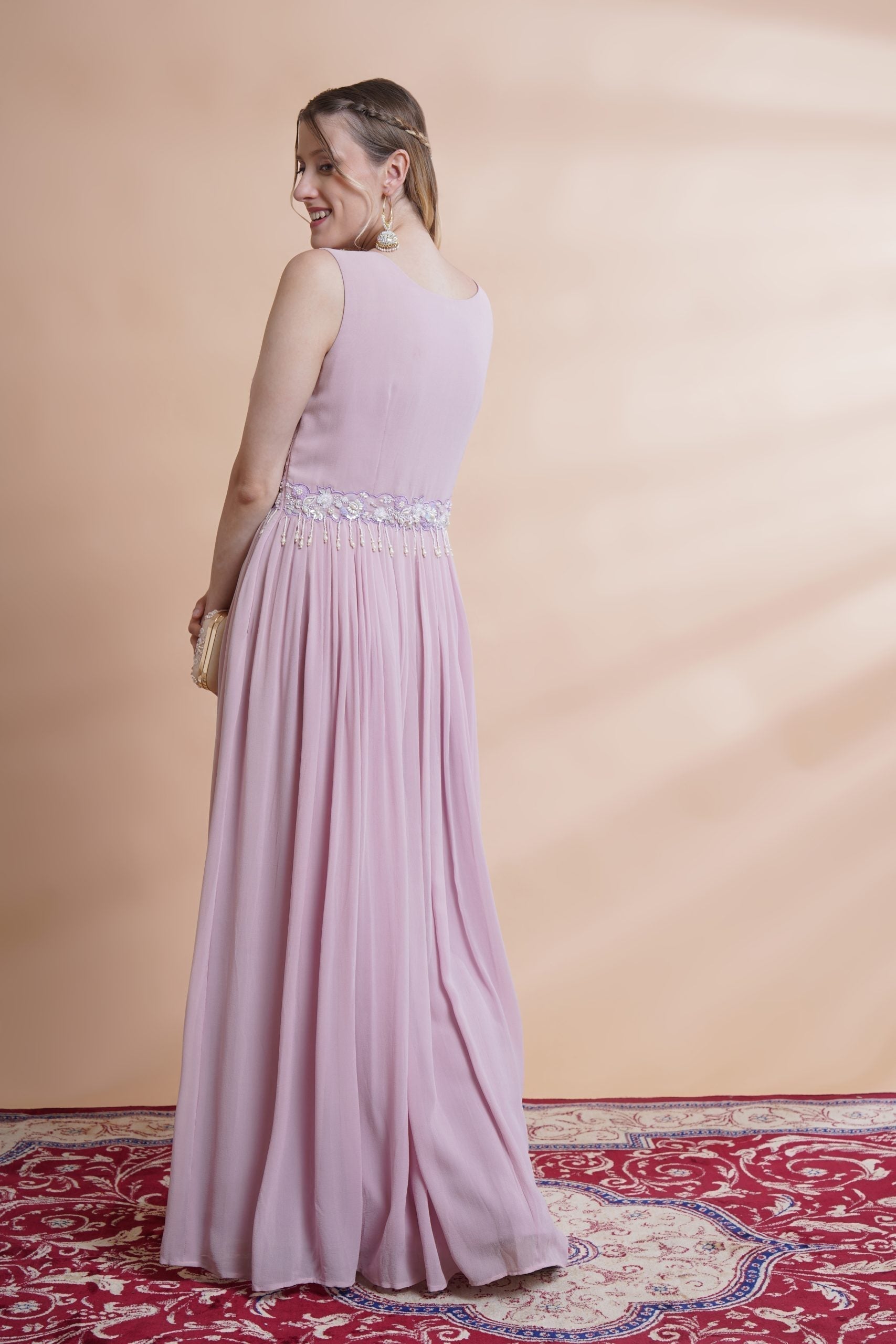 Image of Mauve georgette flare  gown set