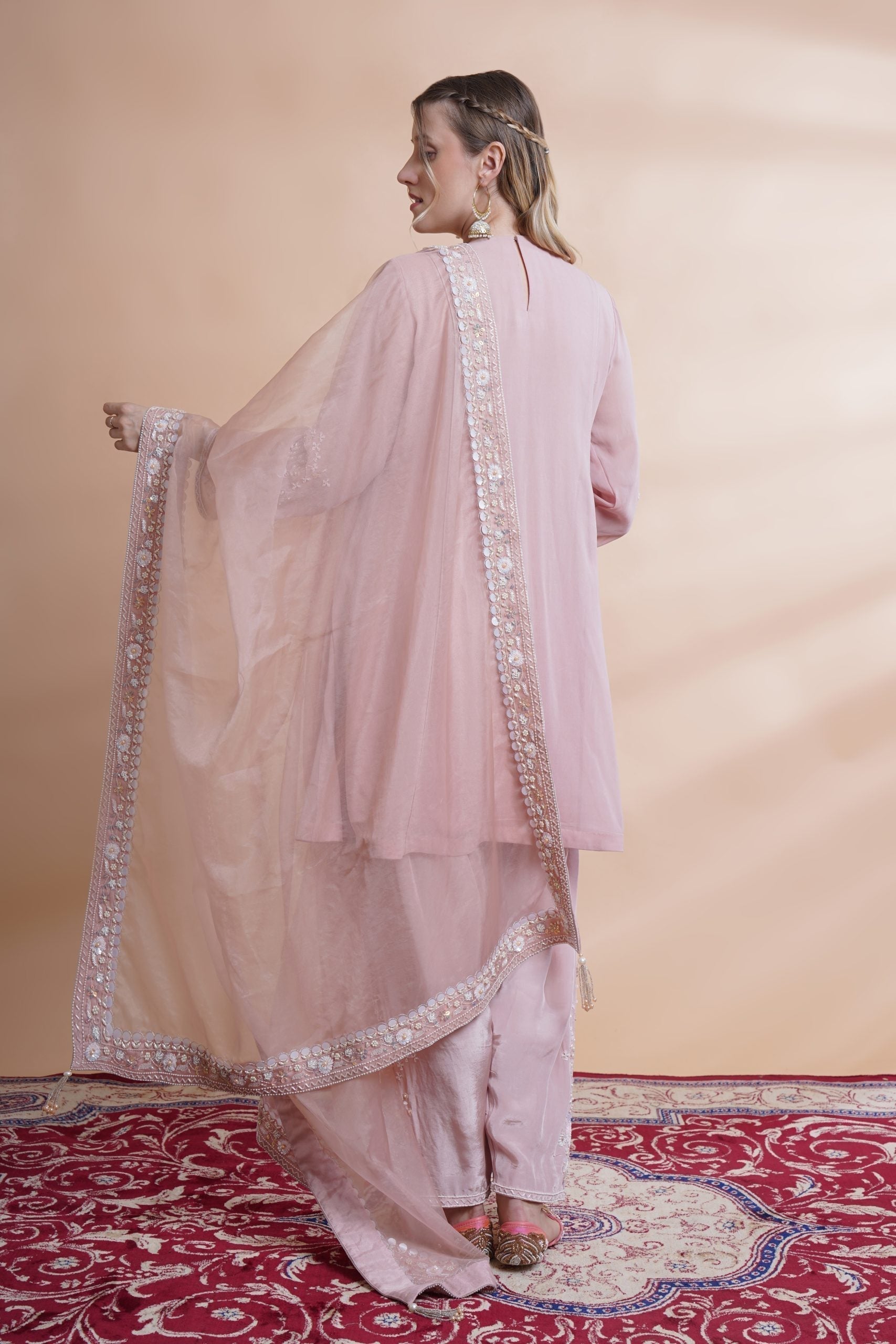 Image of Mauve georgette stylised kurta set