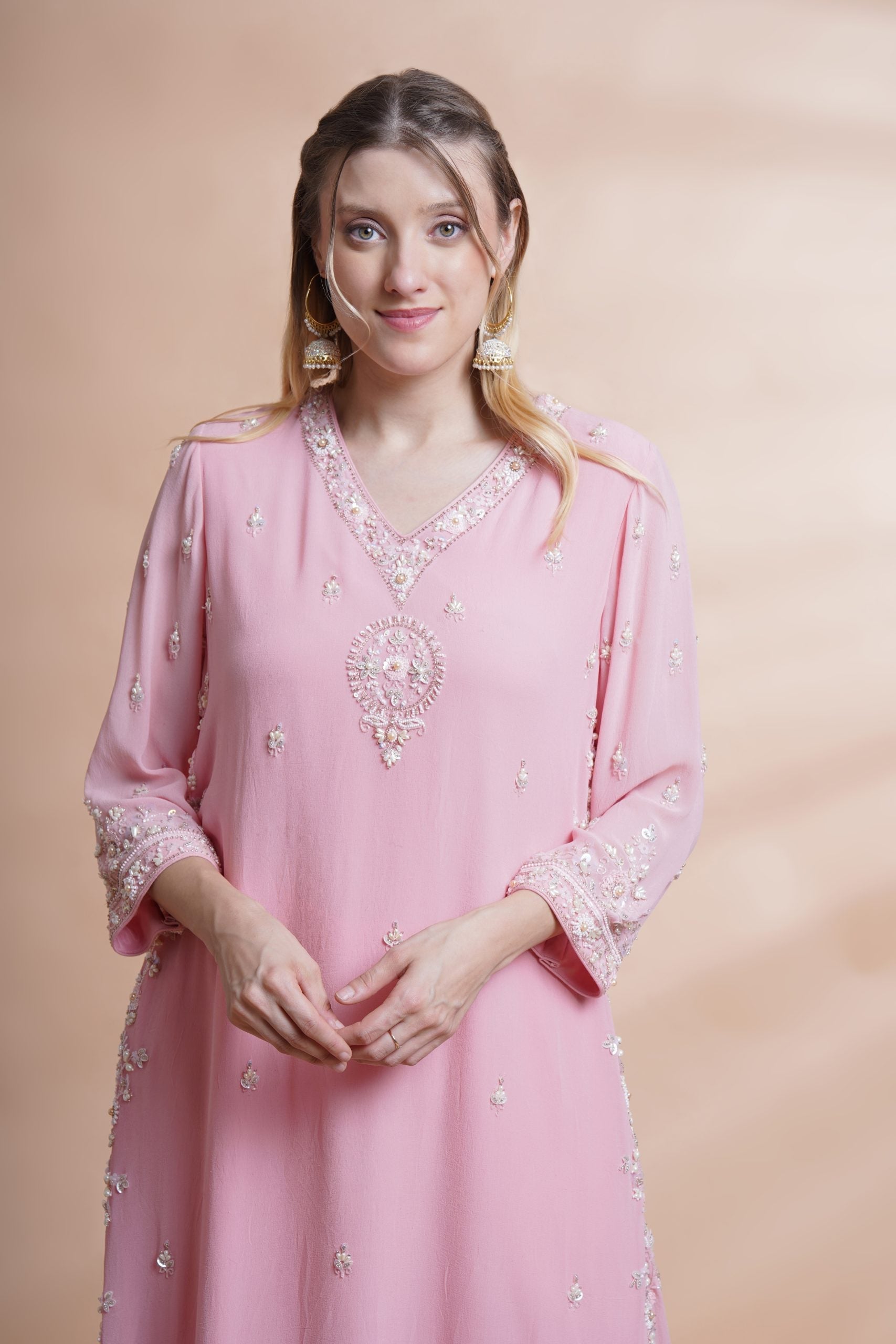 Image of Pink georgette kurta suit set