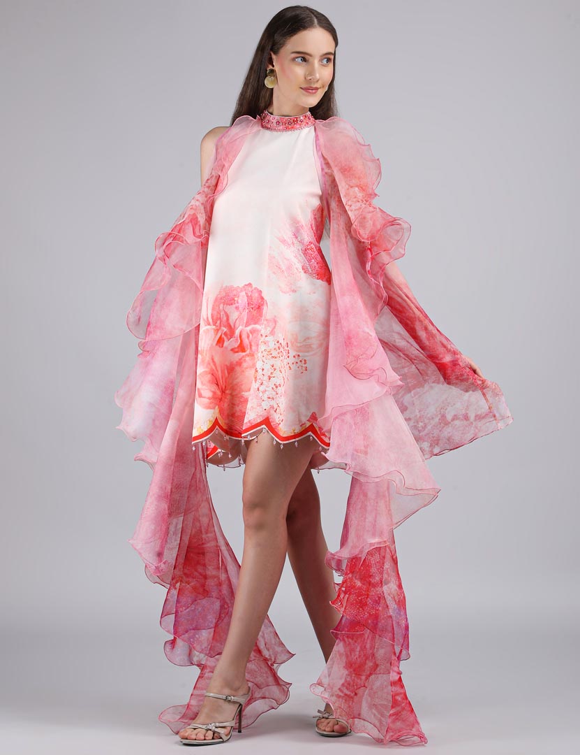 Petals Peach Placement Short Dress