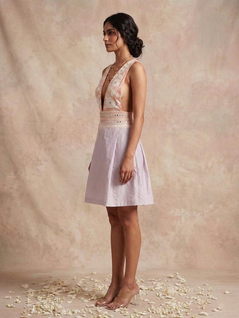 THETAA Solene  Hand-Embroidered Chanderi Cotton Dress