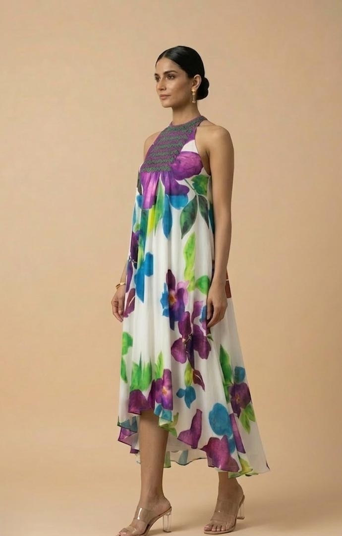 THETAA Isla  Embroidered Silk Shantoon Dress