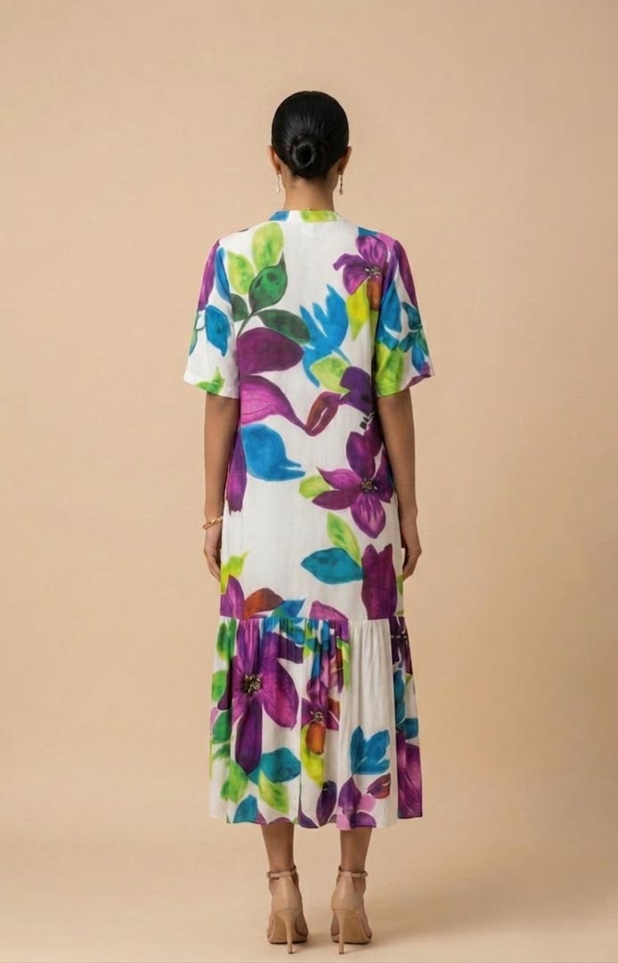 THETAA Calista  Embroidered Silk Shantoon Dress