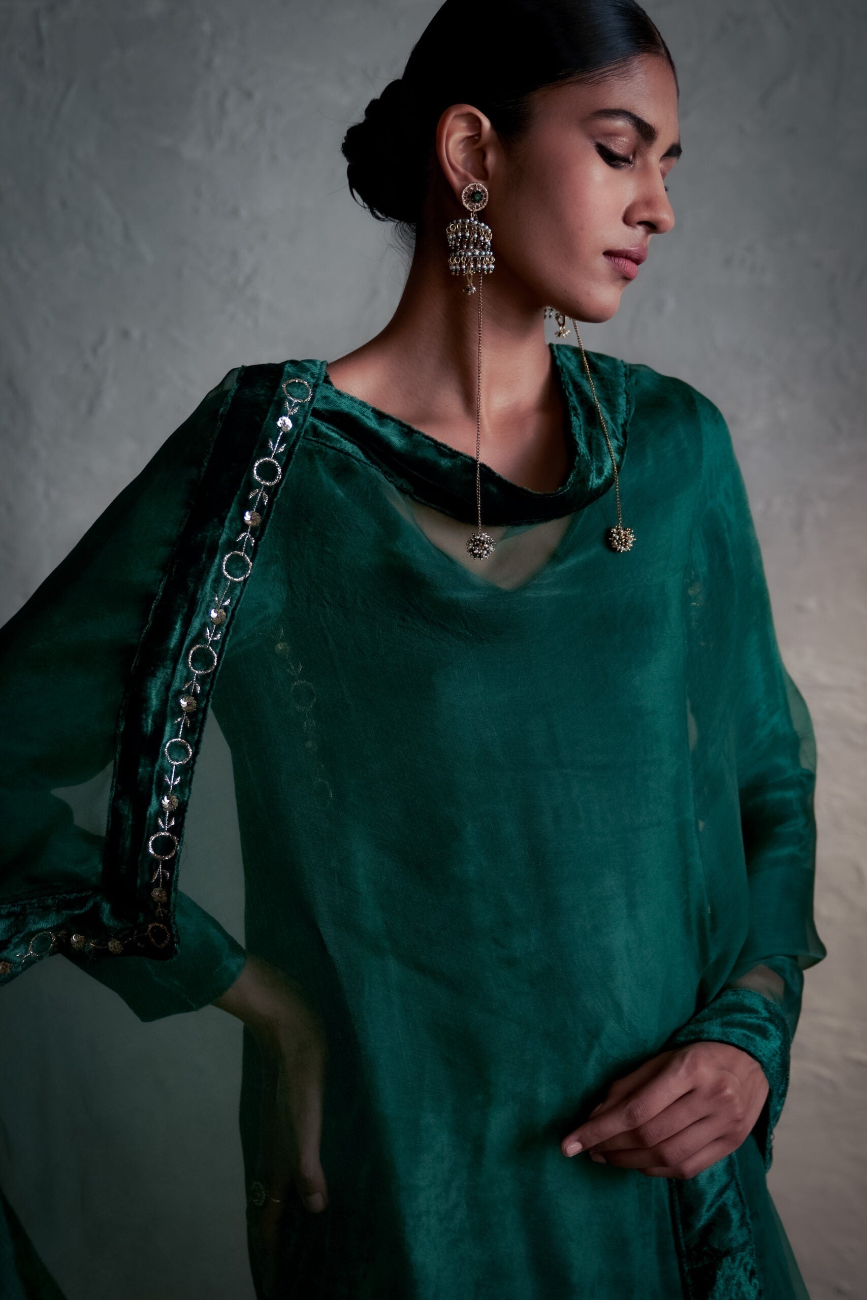Velvet Green Kurta Set