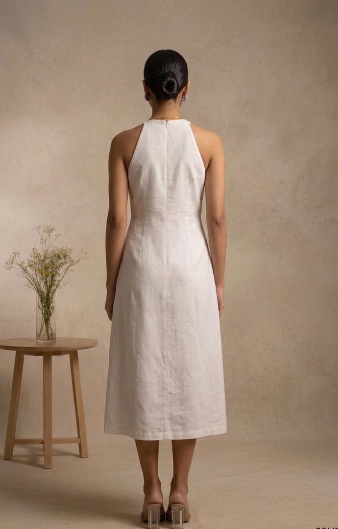 THETAA Indira  Embroidered Cotton Linen Dress