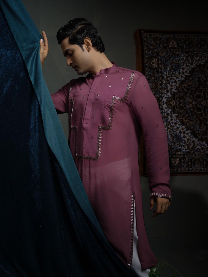 Purple Panel Kurta Set