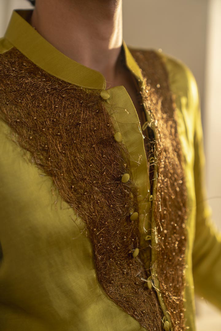 gold Moss linen silk kurta set