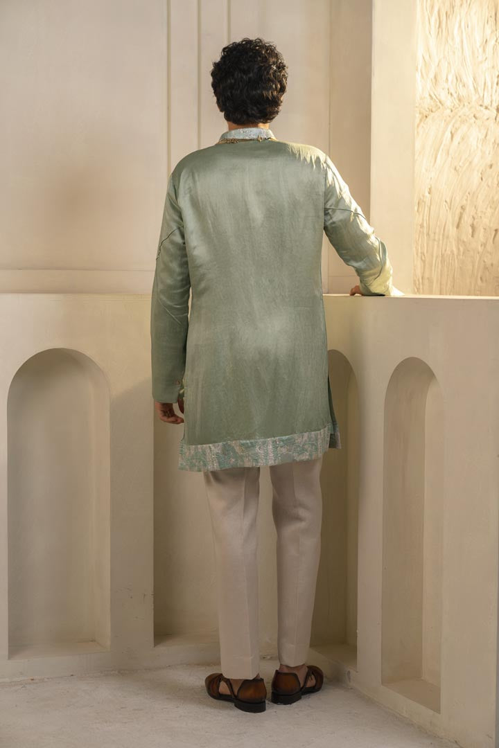 Mint Green Linen Silk Kurta Set