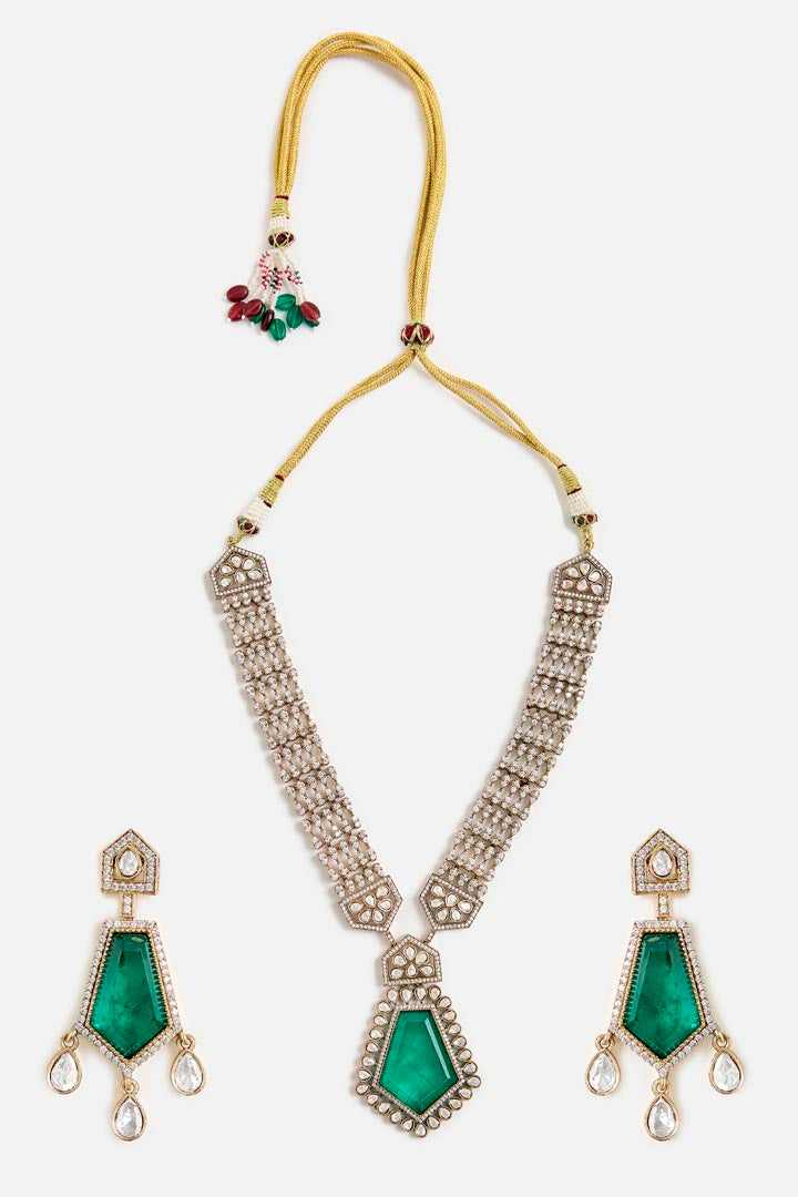 Emerald Drop Kundan Necklace Set