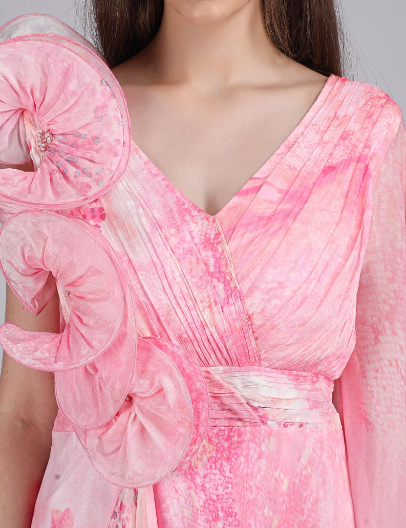 Cotton Clould Self Texture Printed  Corsage Dress