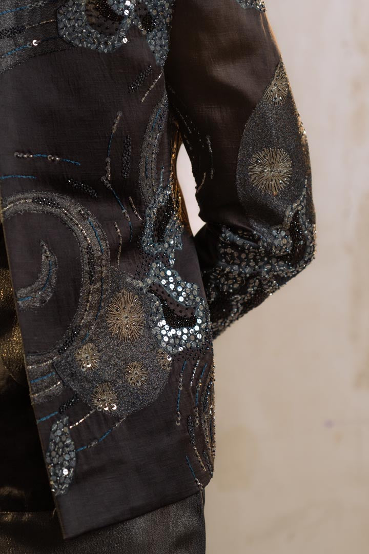 Charcoal Grey Metallic work short jacket set