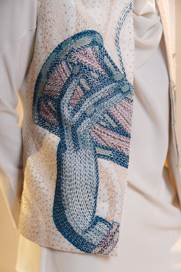 ivory hand embroidered nehru jacket set