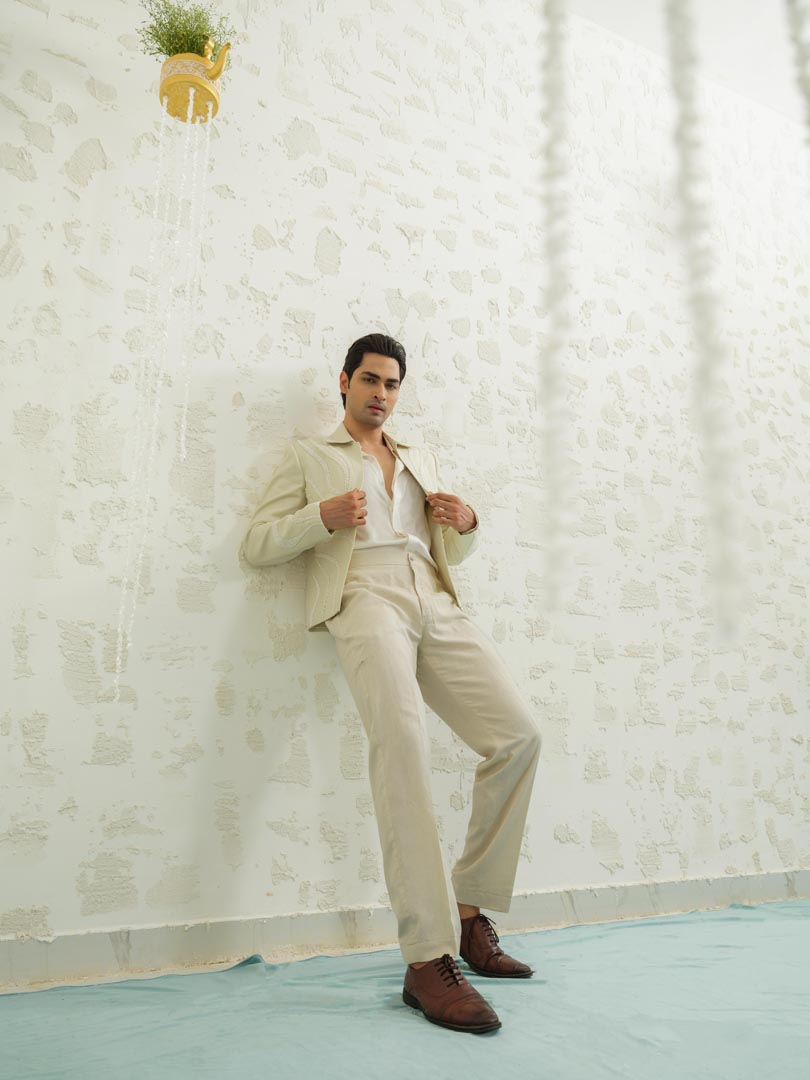 Crop Linen Jodhpuri Set