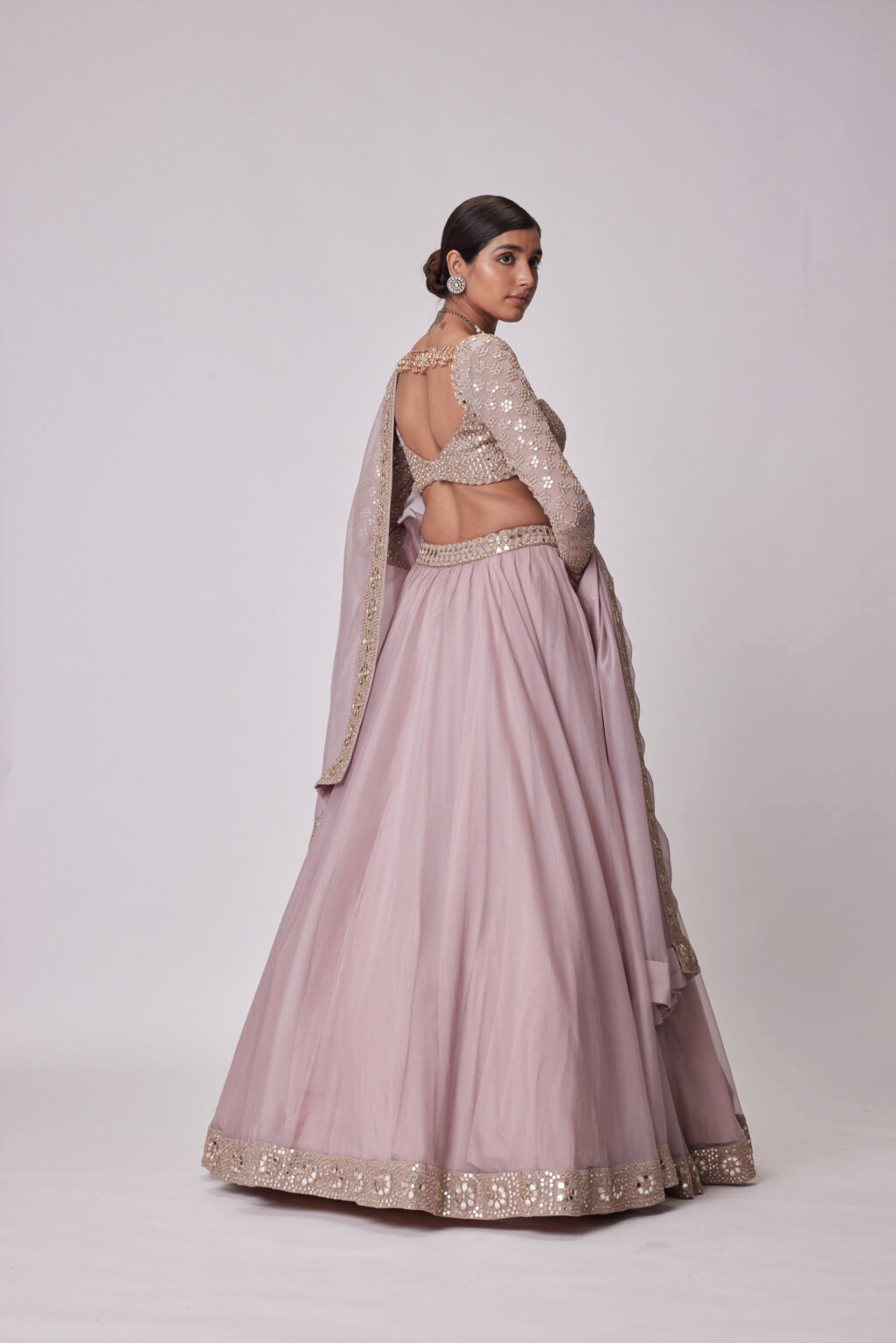 Image of ASH PINK ORGANZA LEHENGA SET