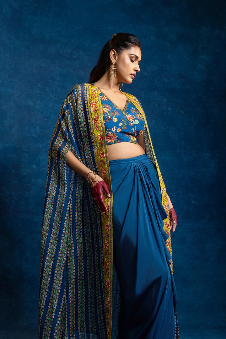 Aarani embellished  drape skirt  set with long capeSP4923