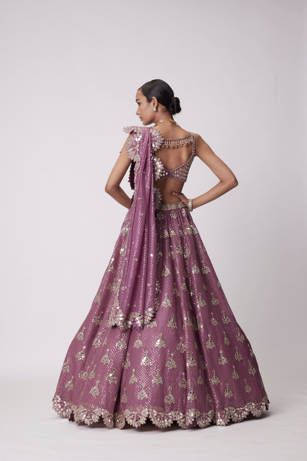 Image of MUD  MAUVE SEQUIN EMBROIDERED LEHENGA SET