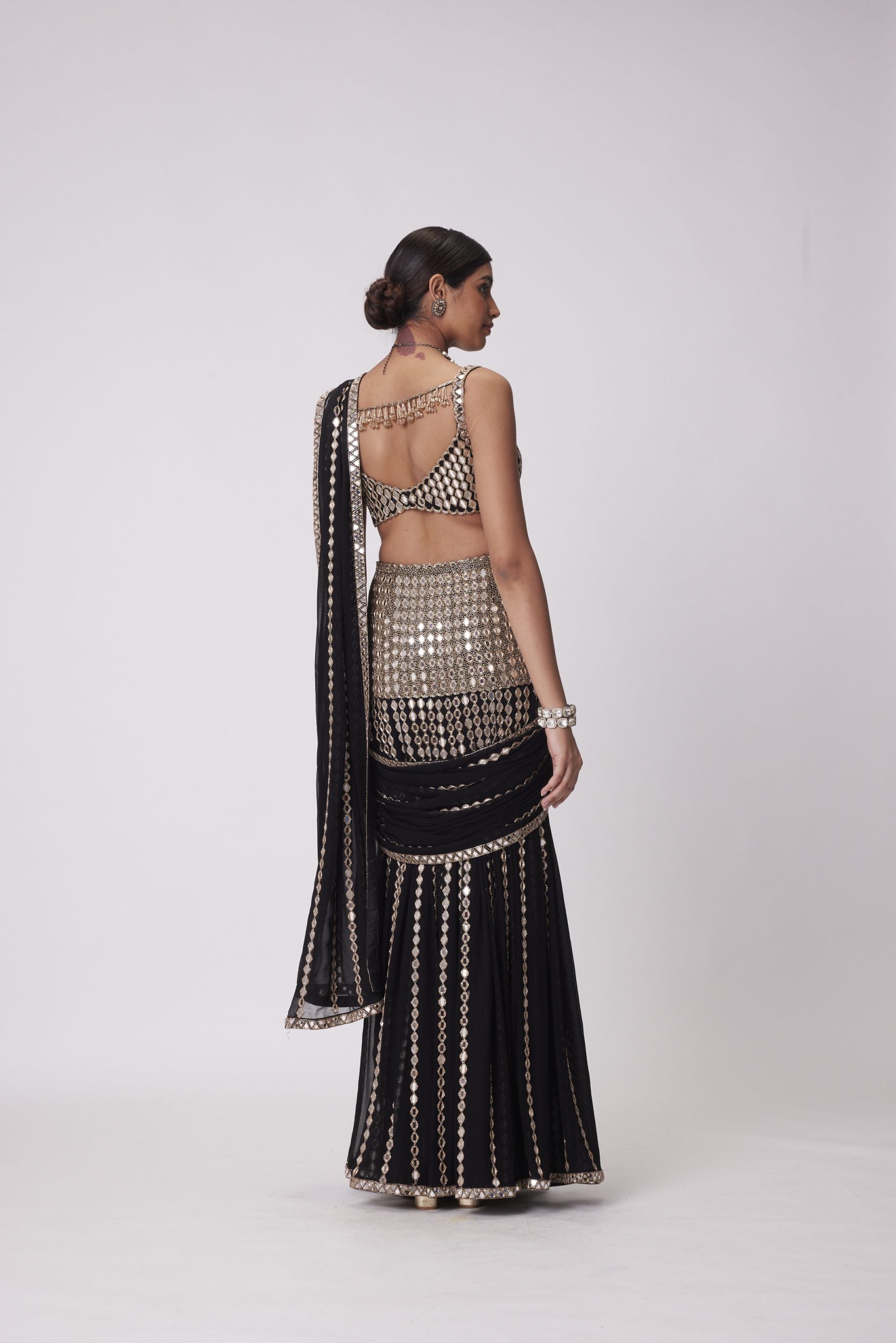 Image of BLACK PRE DRAPED SAREE SET