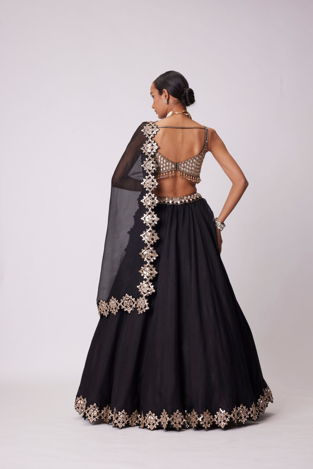 Image of BLACK ORGANZA LEHENGA SET