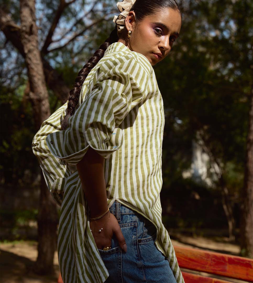 ESME WOMENS SHIRT- STRIPES WITH EMBROIDERY ON POCKET