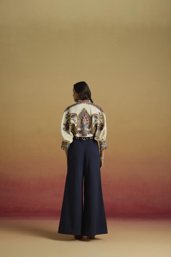 Ivory Kala Cotton Hand-Embroidered Kimono Bolero Jacket