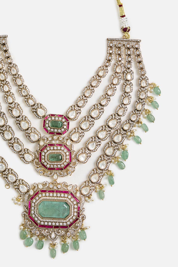 Regal Kundan & Emerald Statement Necklace Set