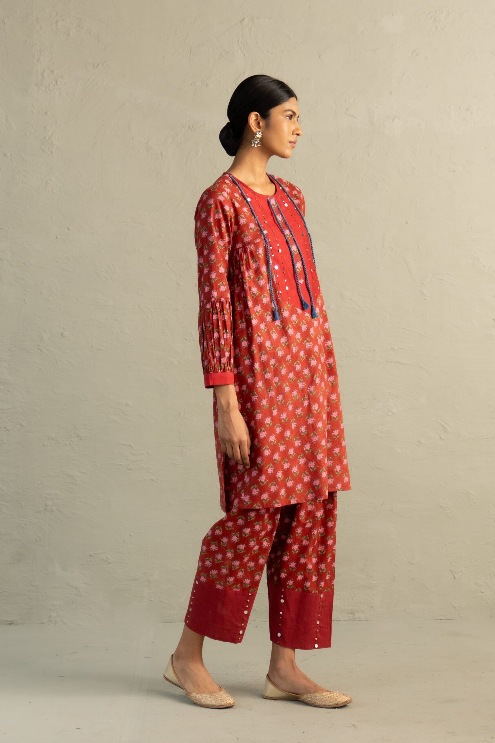 Red Phool Dori Short Kurta Salwar Set
