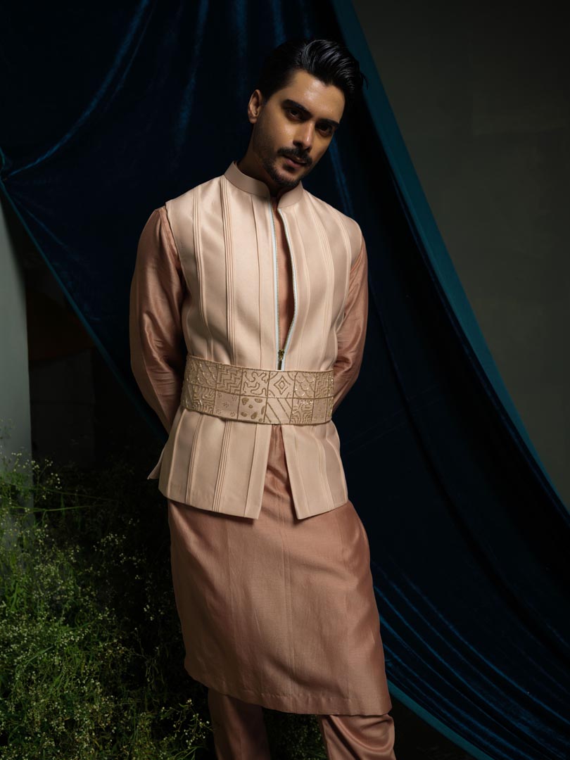 Peach Pink Pintuck Bundi