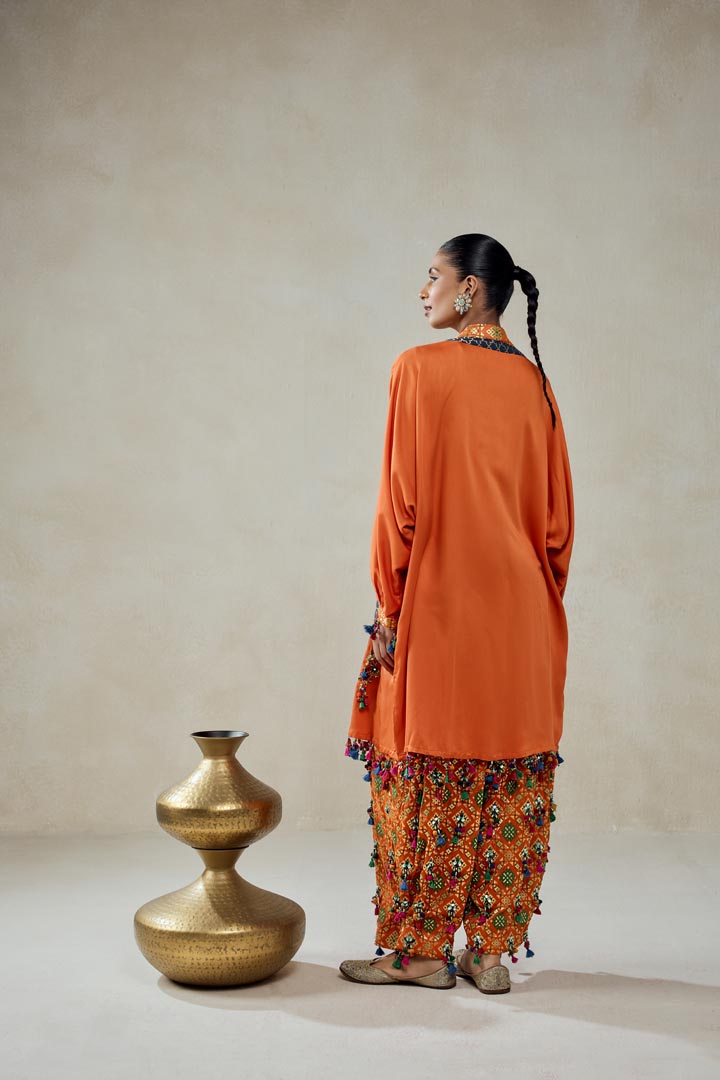 Orange Modal Silk Cape With Patola Silk Salwar Set | Festive Wear