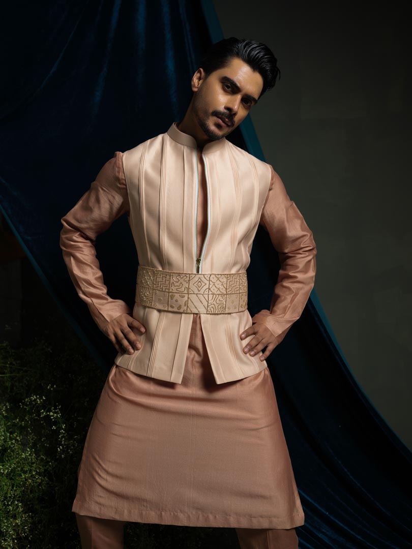 Peach Pink Pintuck Bundi set