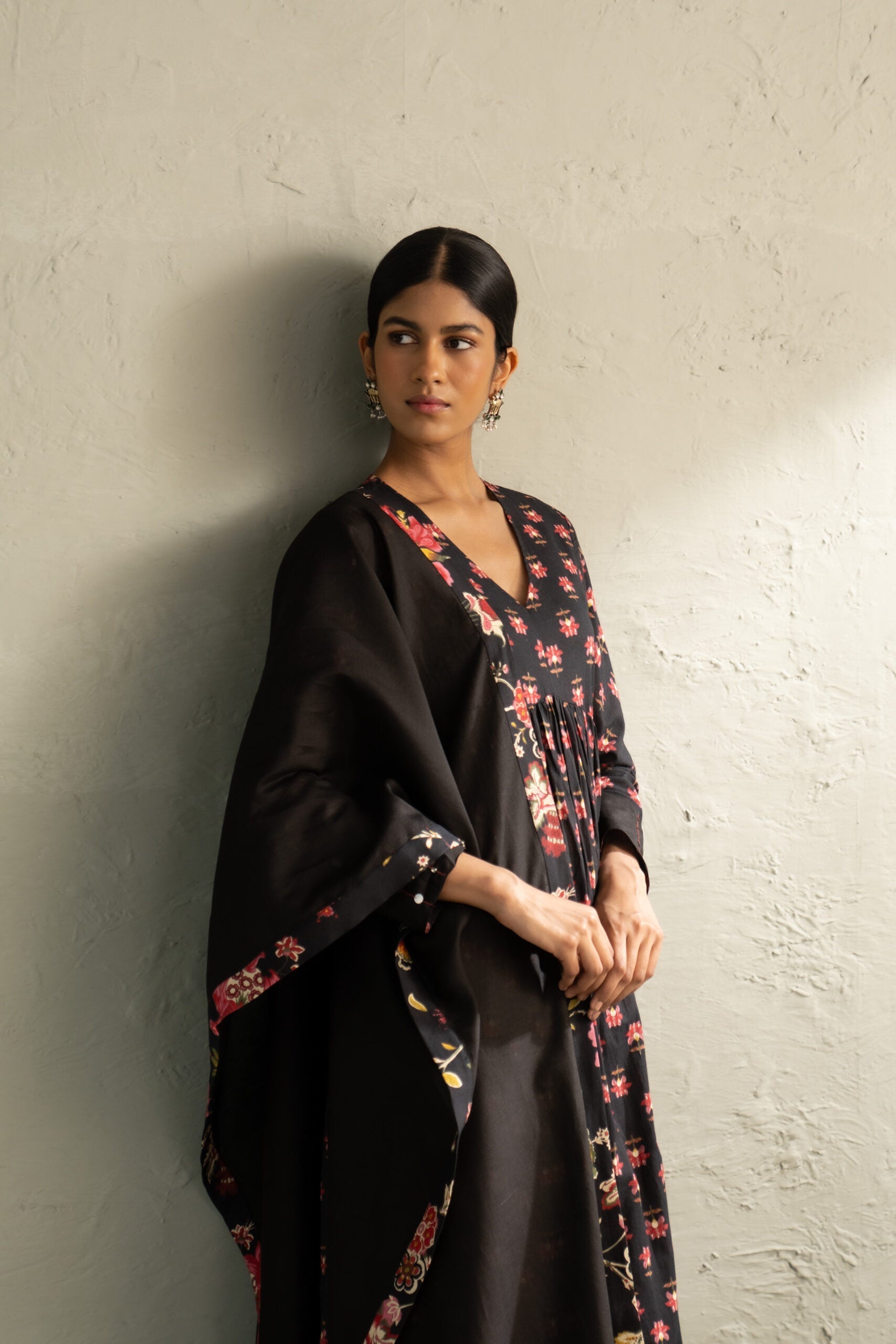 Black Phool Dori Anarkali Set