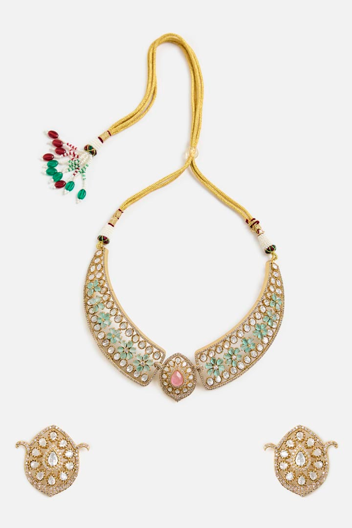 Pastel Mint stones Kundan Choker Necklace Set