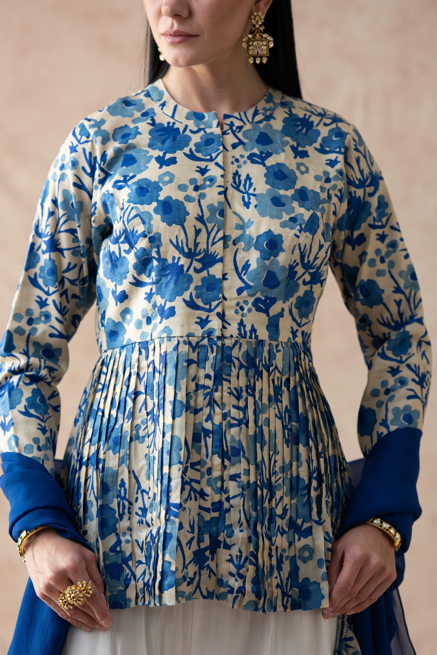 Blue Ivy Tussar silk pleated kurti with sharara