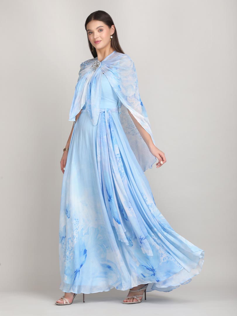 Aurora Tone Ice Blue Cape dress