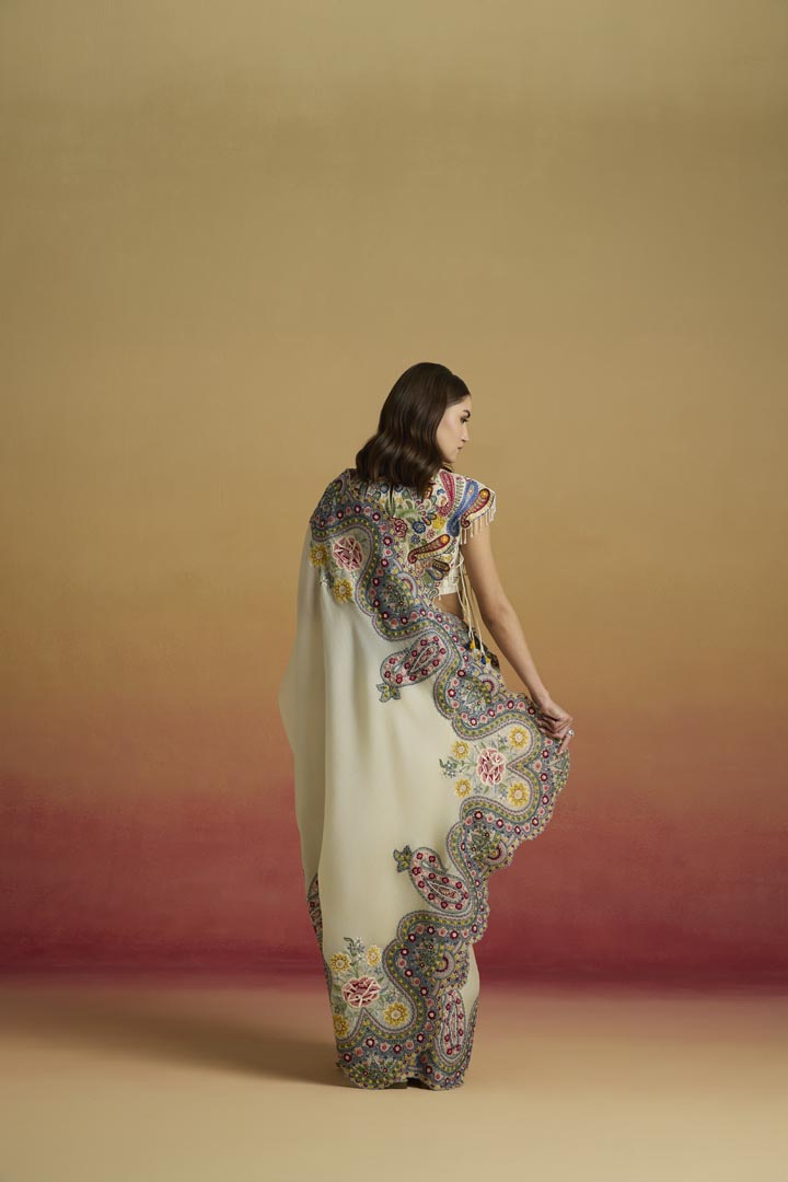 IVORY CORDWORK PAISLEY SAREE