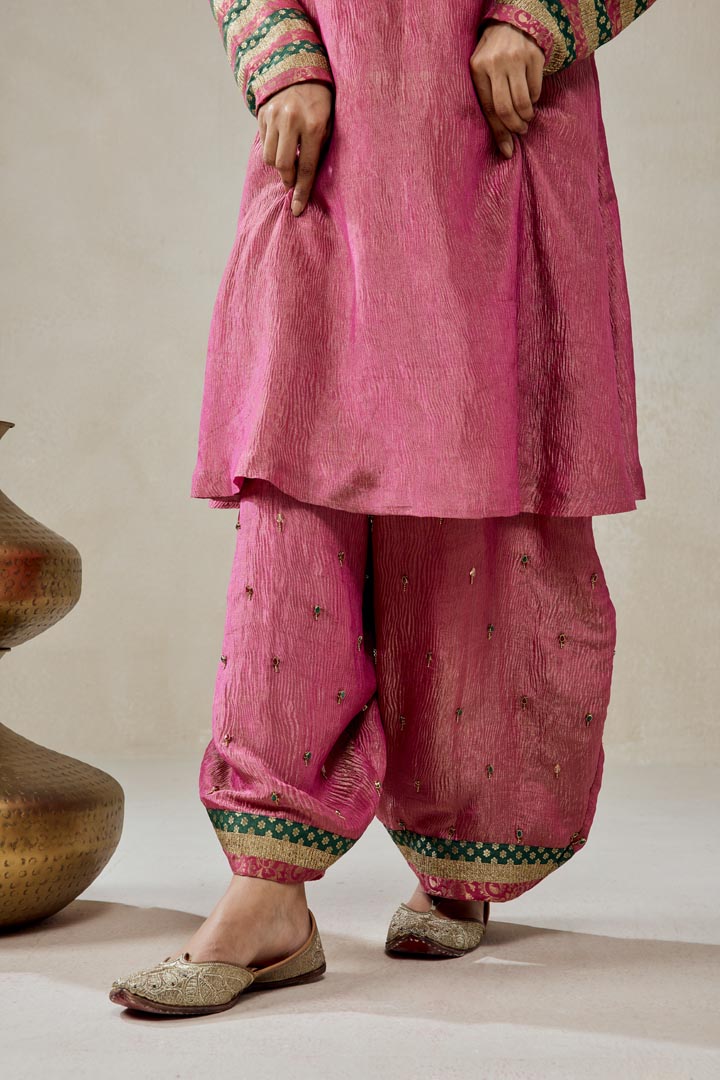 Rose Pink Crinkle Tissue Suit Set - Elegant Festive Wear